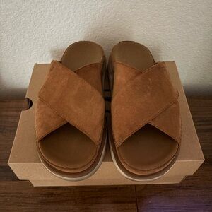 UGG Women’s Crisscross Suede Slide Sandals - Brown
